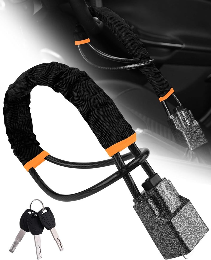 Tevlaphee Steering Wheel Lock Seat Belt Lock Universal Anti Theft Car Device Car Lock Car Theft Prevention with 3 Keys for Car Security Fit Most Vehicles Truck SUV Van(Black) - Image 1